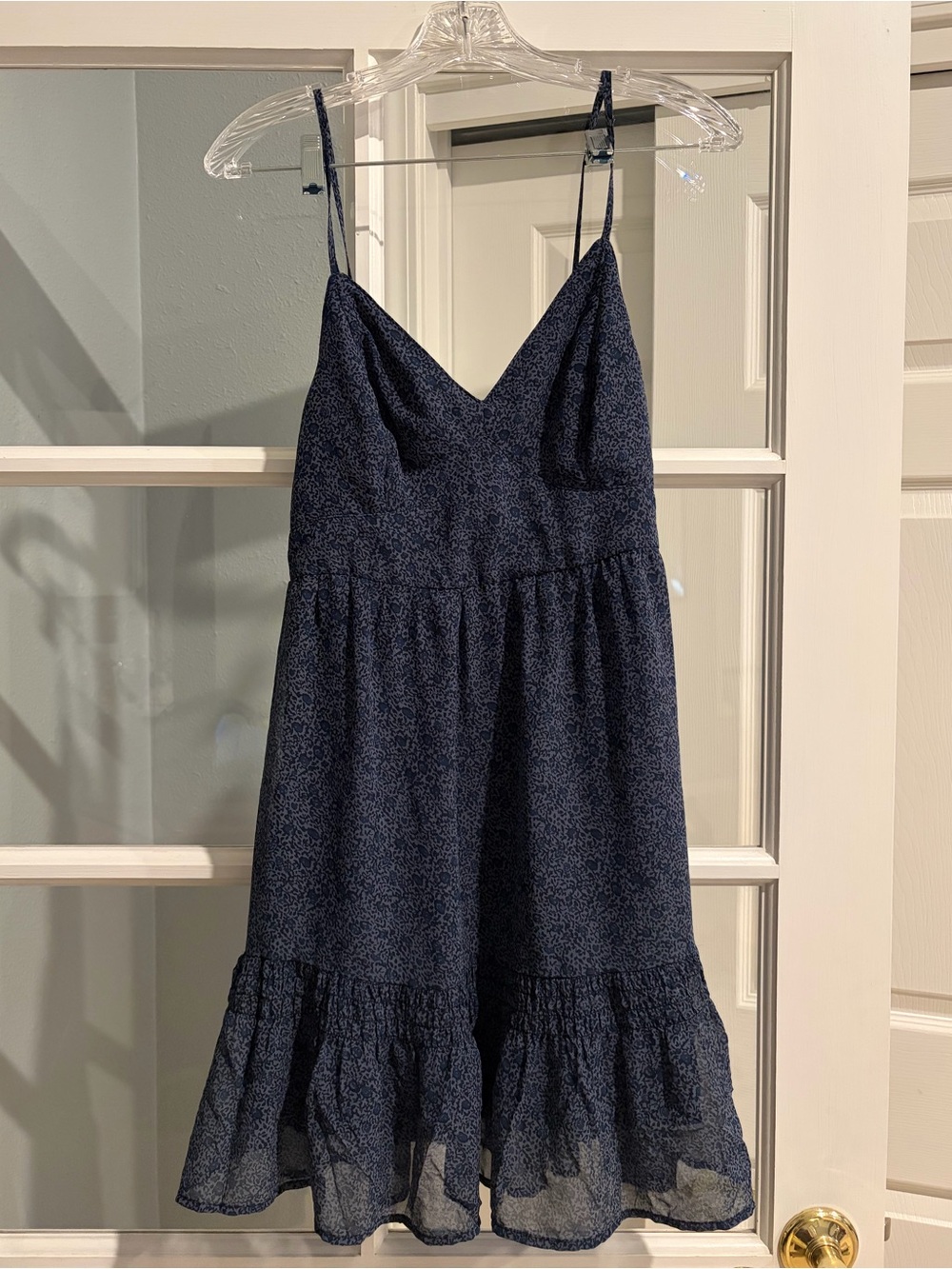 Hollister Navy Floral Print Spaghetti Strap Midi Dress with Ruffle Hem, Stretch